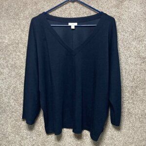 J.Jill Women's Navy Blue Relaxed Fit V-Neck Top L Rayon/Polyester/Spandex Blend